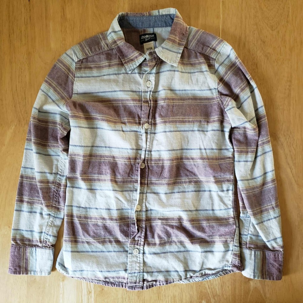 OshKosh B'Gosh Boys Button-Up Shirt Size 12/12A‎ – Long Sleeve 100% Cotton